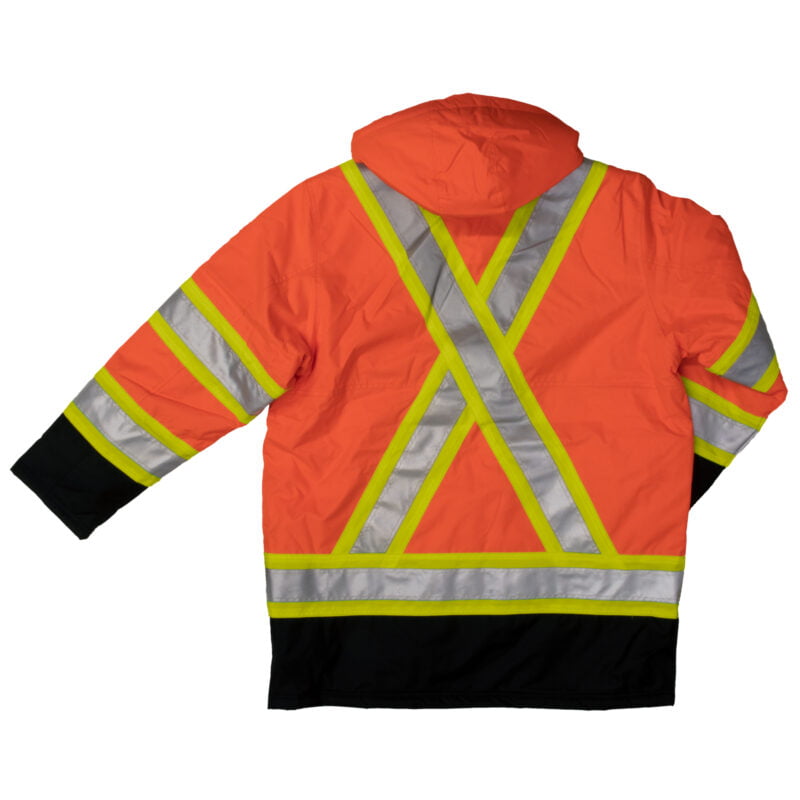 S176 FLOR B Work King Safety by Tough Duck Mens Lined Safety Parka Fluorescent Orange Back