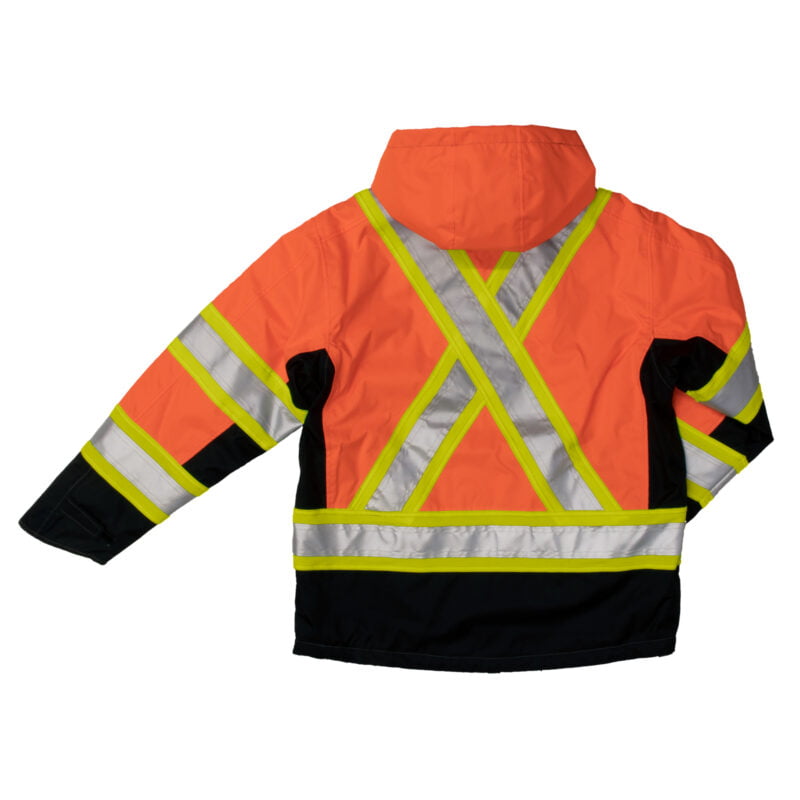 S245 FLOR B Work King Safety by Tough Duck Mens Waterproof Breathable Mid Weight Safety Fleece Lined Jacket Fluorescent Orange Back