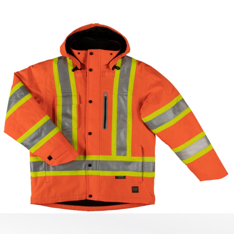 S245 SLOR F Work King Safety by Tough Duck Mens Waterproof Breathable Mid Weight Safety Fleece Lined Jacket Solid Orange Front