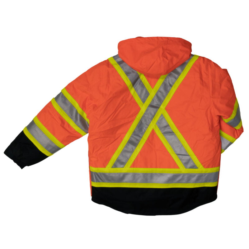 S426 FLOR B Work King Safety by Tough Duck Mens 5 in 1 Safety Jacket Fluorescent Orange Back