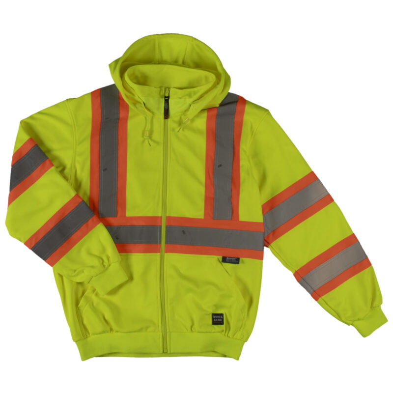 S494 FLGR F Work King Safety by Tough Duck Mens Unlined Safety Hoodie Fluorescent Green Front