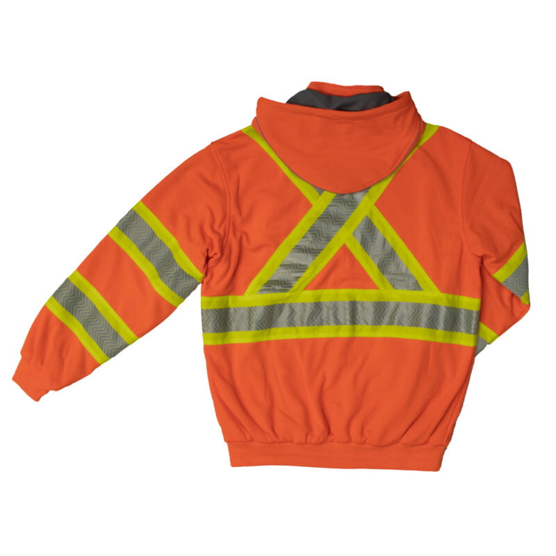 SJ16 FLOR B Work King Safety by Tough Duck Mens Thermal Lined Hoodie Fluorescent Orange Back